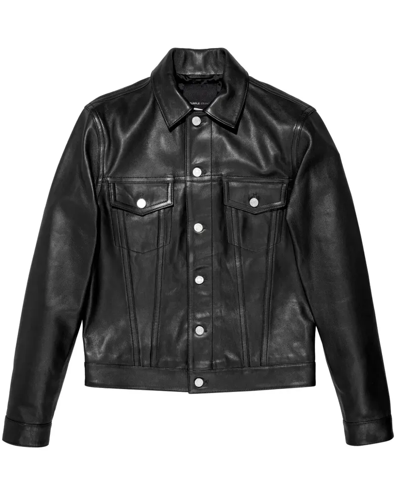 PURPLE BRAND Lederjacke mit Logo-Patch - Schwarz Schwarz