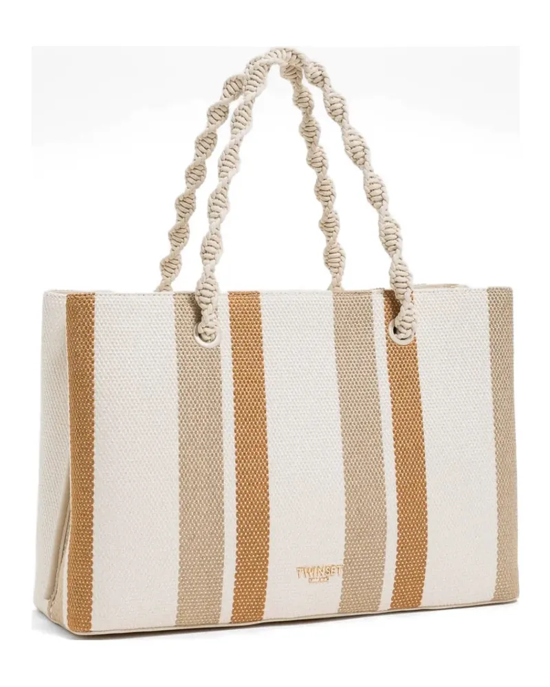 Twin-Set Gestreifter Tote Bag mit verdrehtem Henkel - Nude Nude