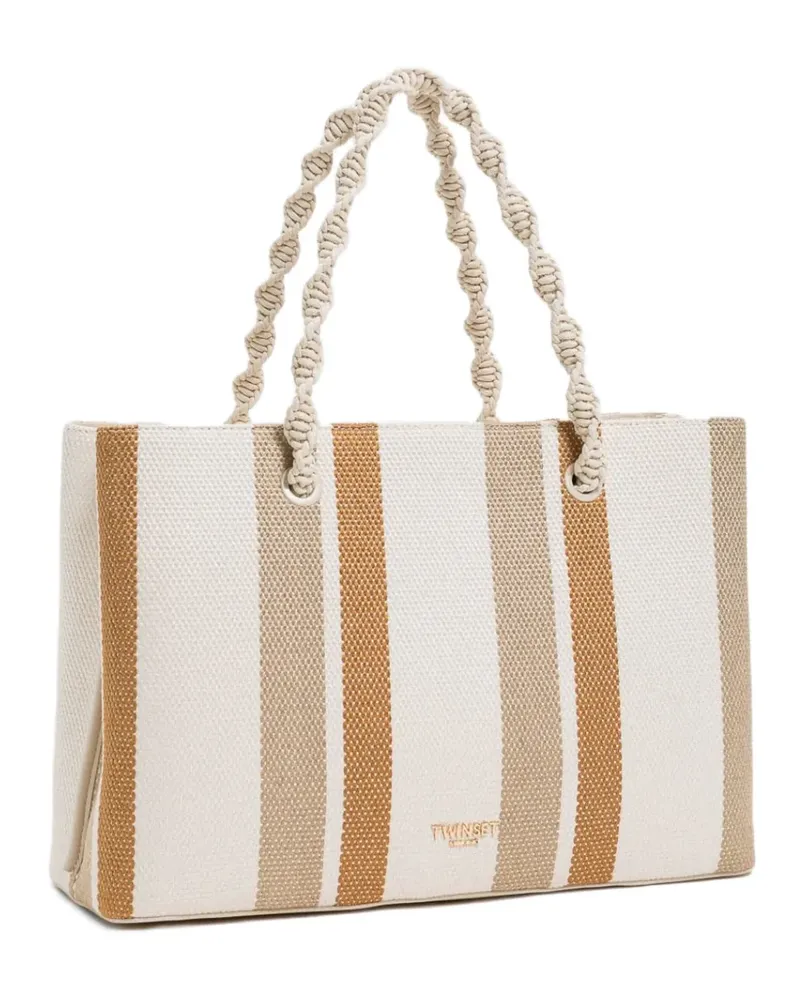 Twin-Set Gestreifter Tote Bag mit verdrehtem Henkel - Nude Nude
