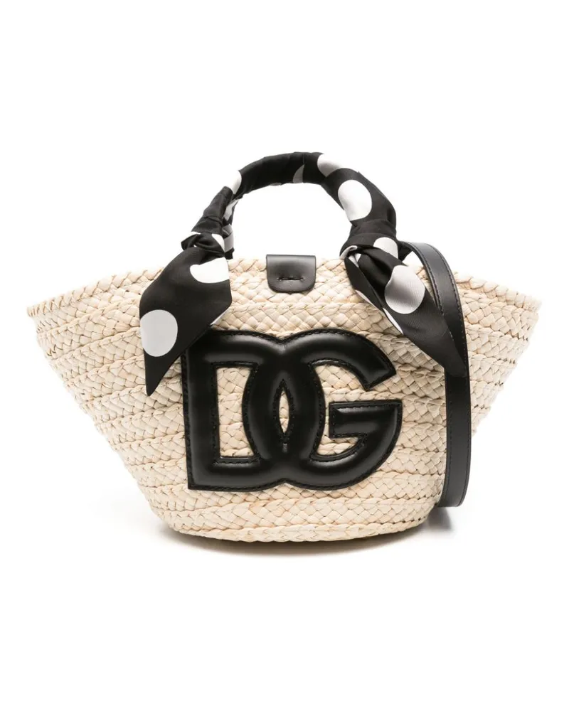Dolce & Gabbana Stroh-Beuteltasche mit Logo - Nude Nude