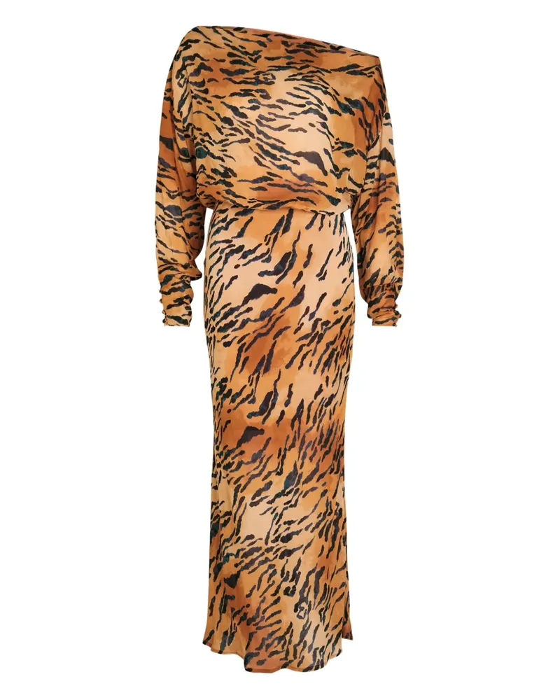 Never Fully Dressed Tilly long-sleeve tiger-print dress - Braun Braun