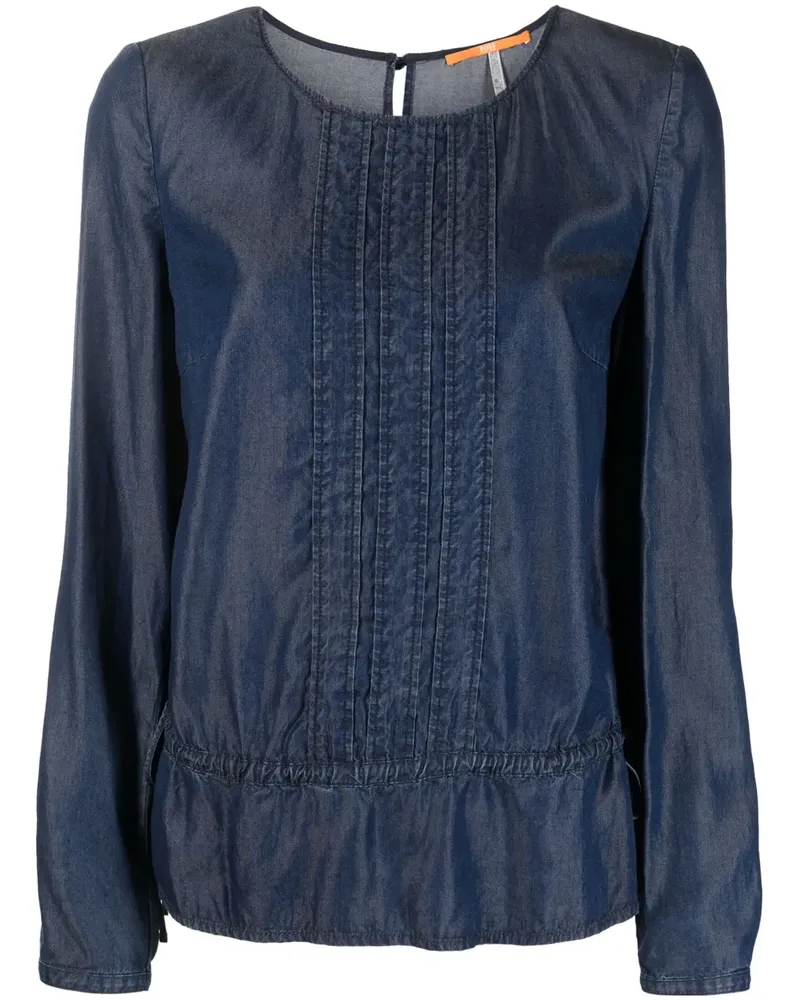HUGO BOSS Langarmshirt mit Rüschensaum - Blau Blau