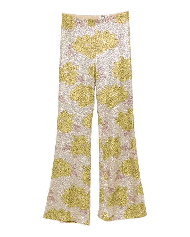 SIYU Hose mit Blumen-Print - Grün Grün