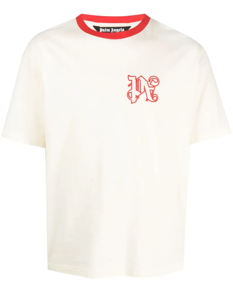 Palm Angels Racing T-Shirt mit Monogramm-Print - Weiß Weiß