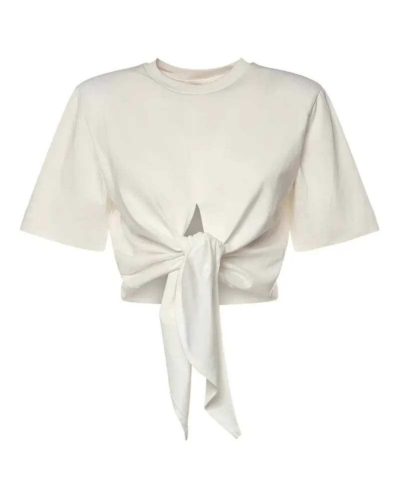 NINEMINUTES front-tie cropped T-shirt - Weiß Weiß