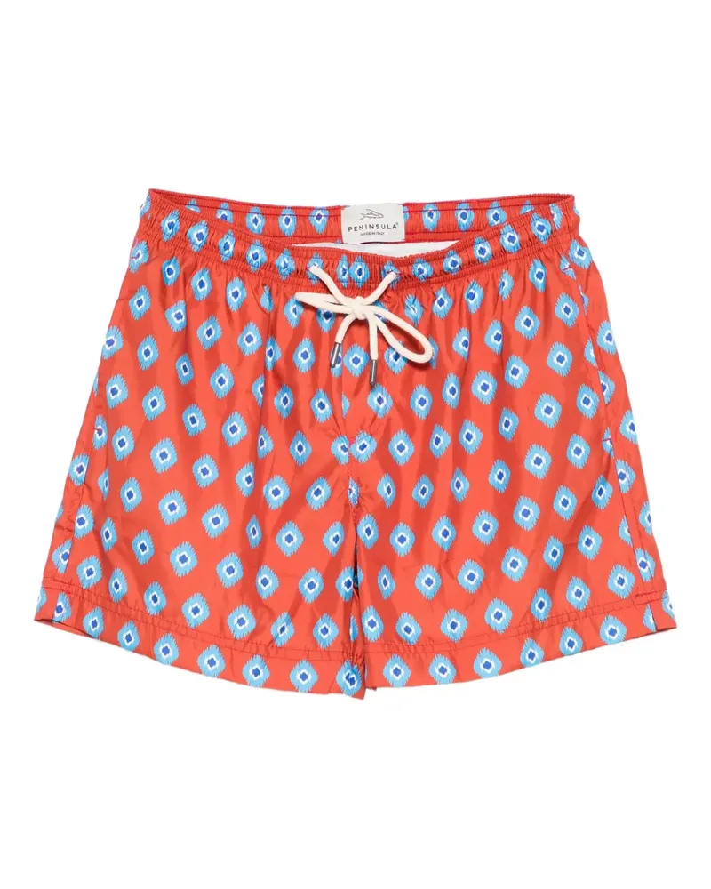 PENINSULA Badeshorts mit geometrischem Muster - Rot Rot