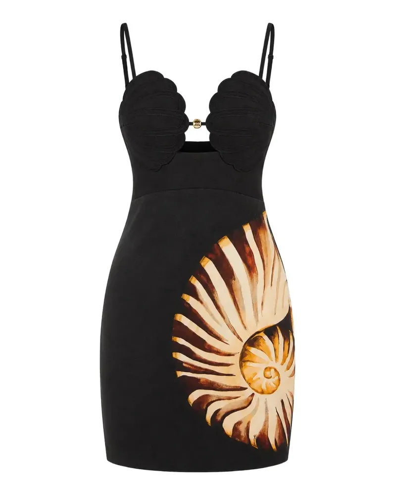 FARM Rio Ammonite Minikleid mit Muschelbund - Schwarz Schwarz