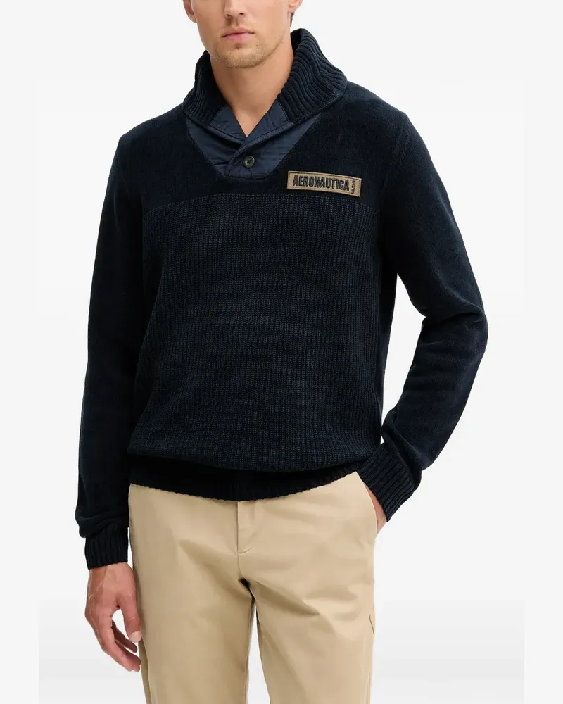 Aeronautica Militare shawl-collar patch sweater - Blau Blau