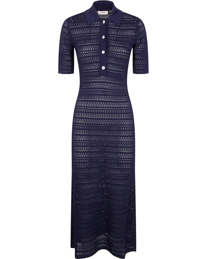 Twin-Set Kleid in Lochstrick - Blau Blau