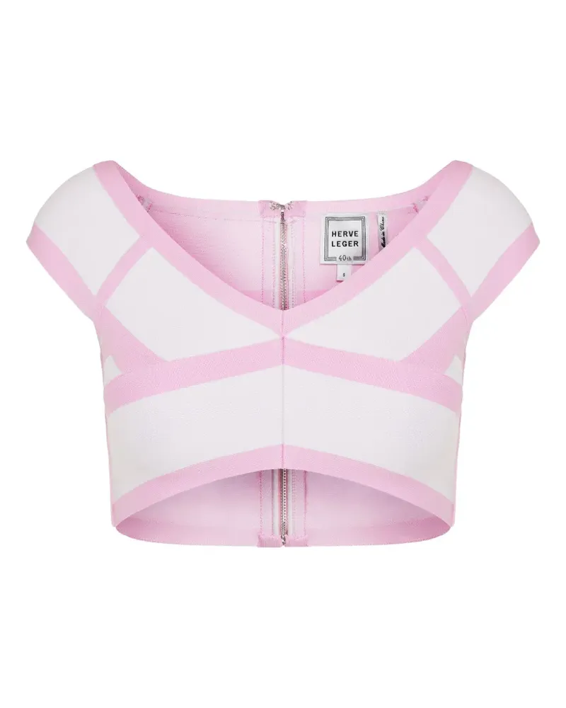 Hervé Léger Spotlight Cropped-Top mit V-Ausschnitt - Weiß Weiß