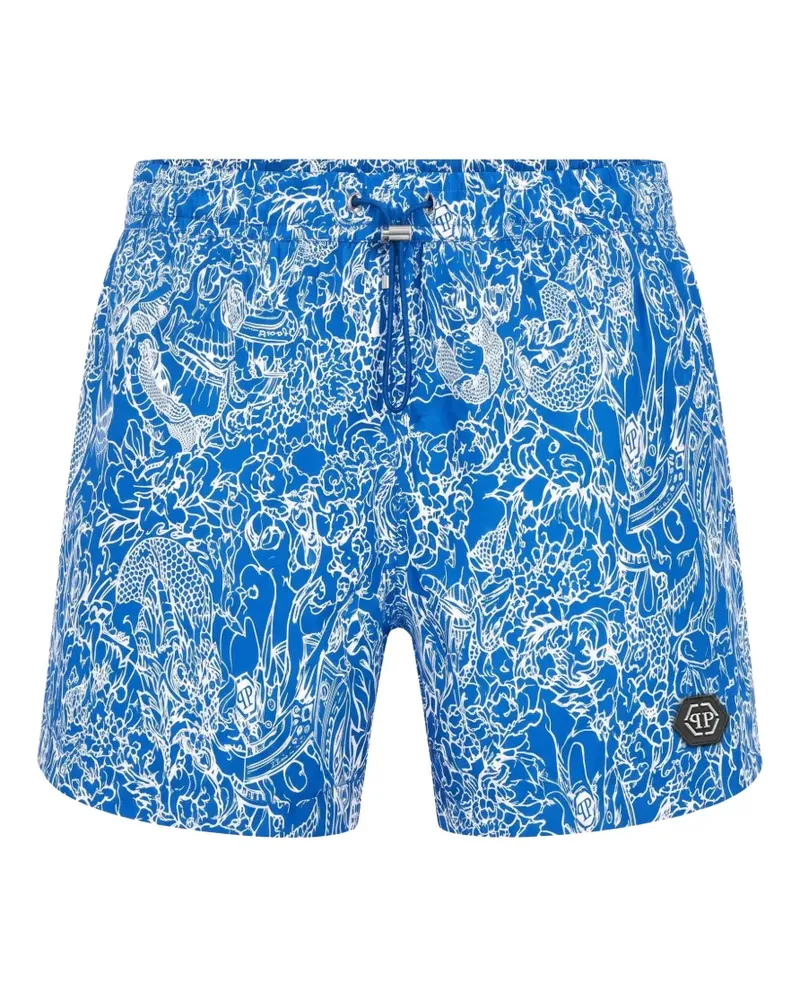 Philipp Plein Badeshorts mit Totenkopf-Print - Blau Blau
