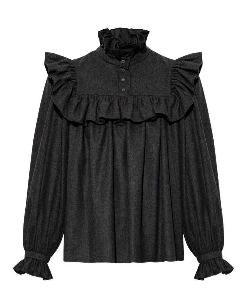Chloé Gerüschtes Oberteil mit Stehkragen aus Woll-Kaschmir-Flanell - Grau Grau