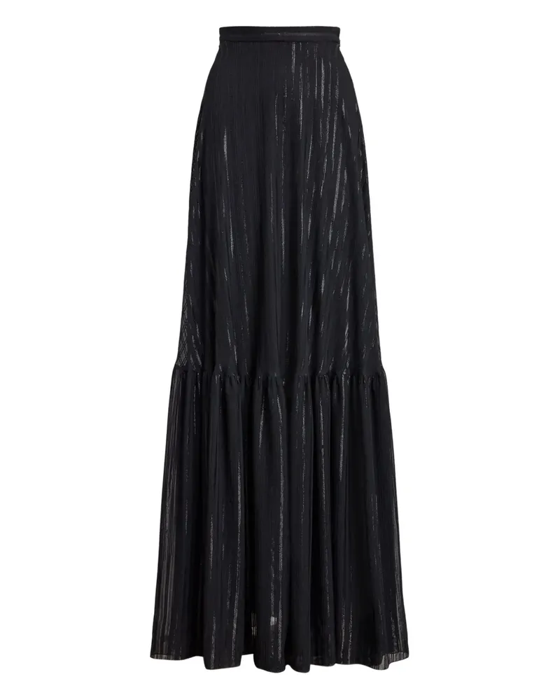 Ralph Lauren Gestufter Maxirock mit Metallic-Streifen - Schwarz Schwarz