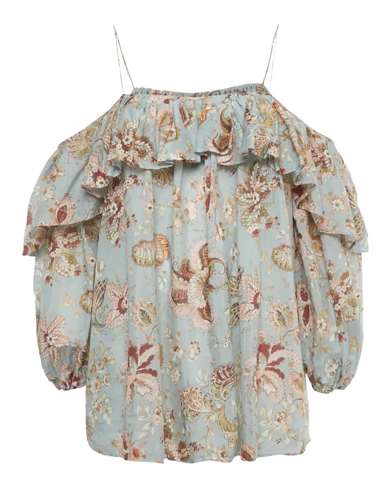 Zimmermann flora-print ruffle-detail top - Blau Blau