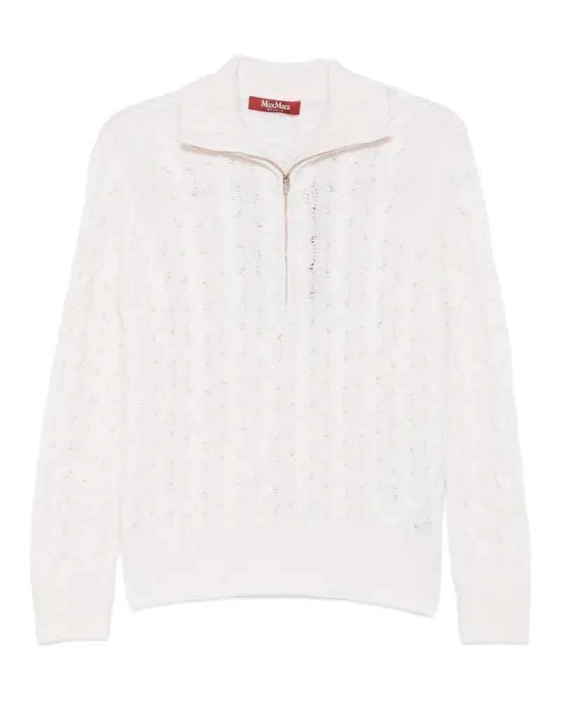 Max Mara Pullover mit Zopfmuster und Viertelreißverschluss - Weiß Weiß