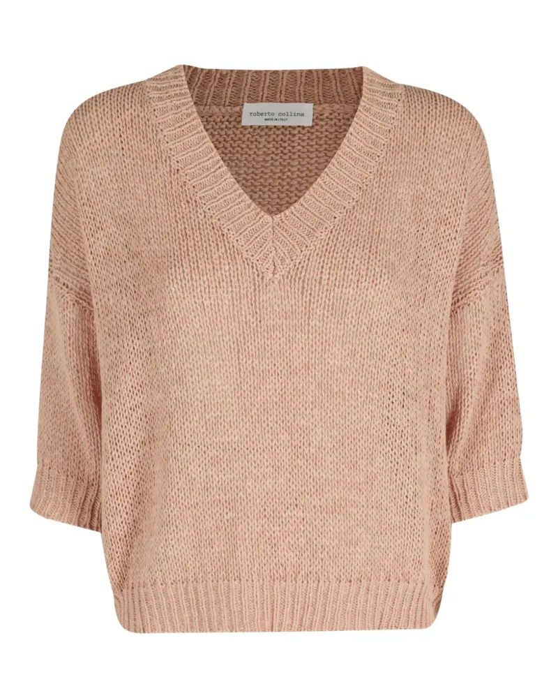 Roberto Collina V-neck short-sleeve sweater - Nude Nude