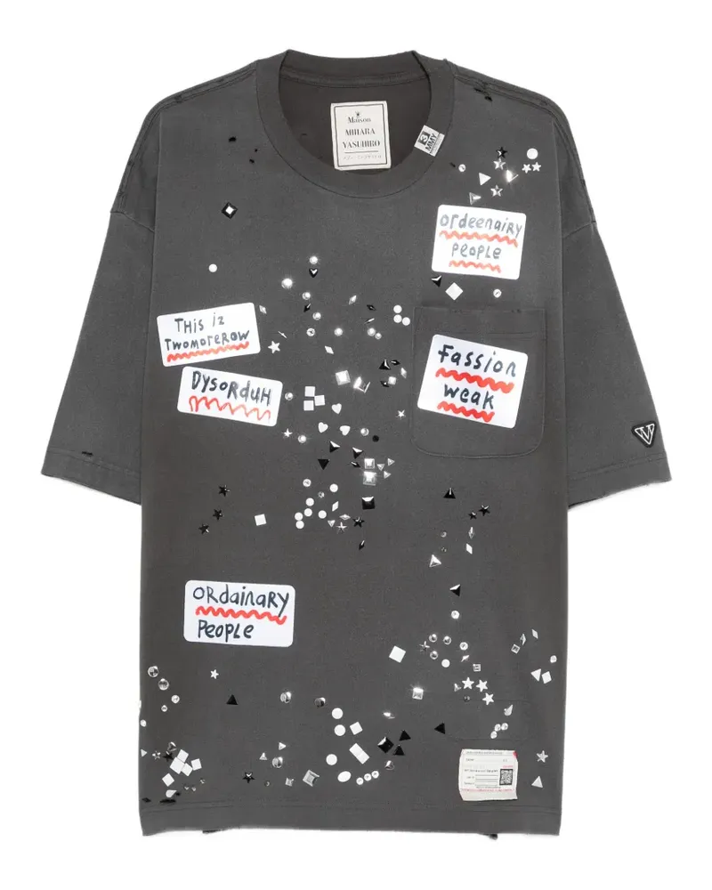 MIHARAYASUHIRO sticker embellished T-shirt - Grau Grau