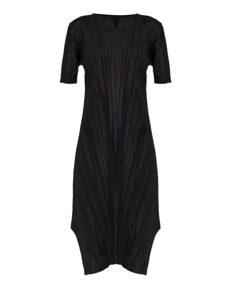 Issey Miyake Mellow Pleats V-neck asymmetric dress - Schwarz Schwarz