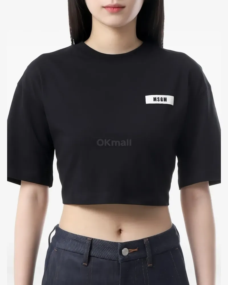 MSGM Cropped-Top mit Logo-Schild - Schwarz Schwarz