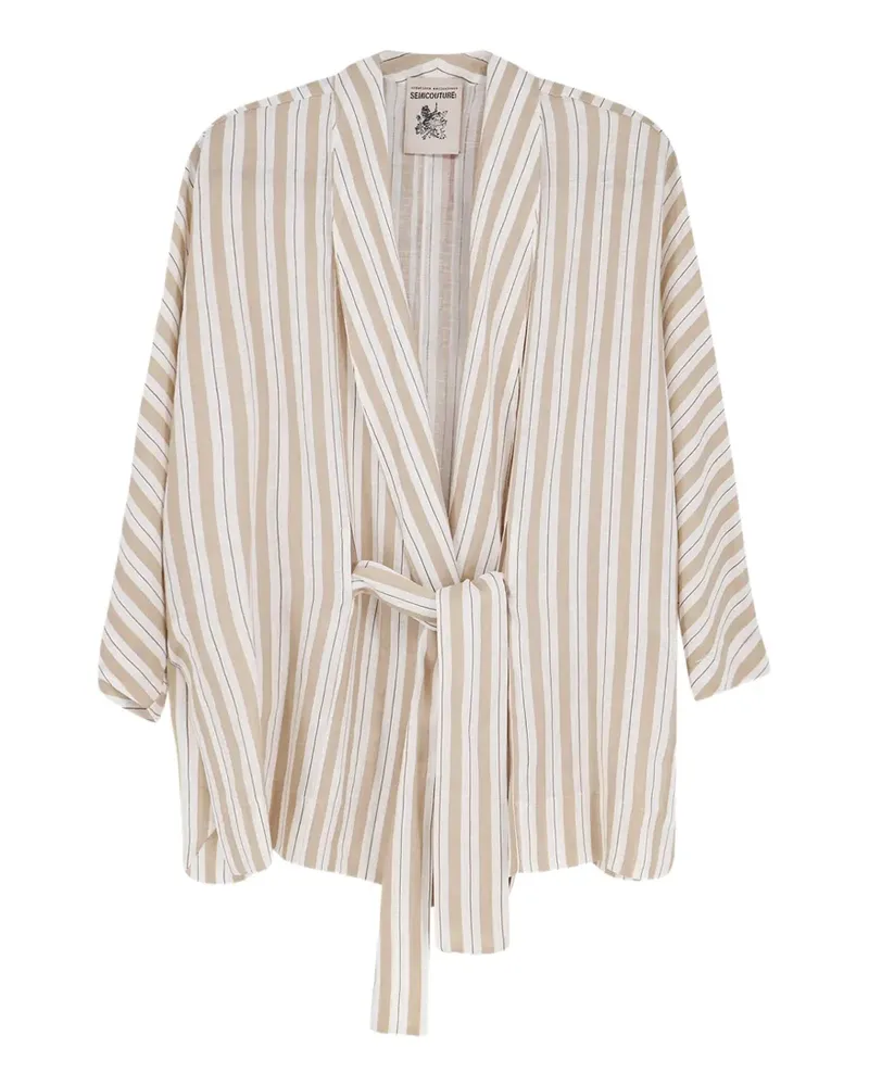 Semicouture striped tie-waist kimono - Nude Nude