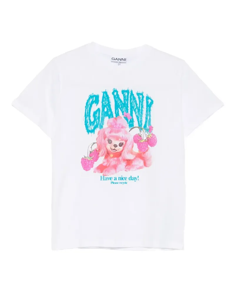 Ganni T-Shirt mit Hunde-Grafik - Weiß Weiß