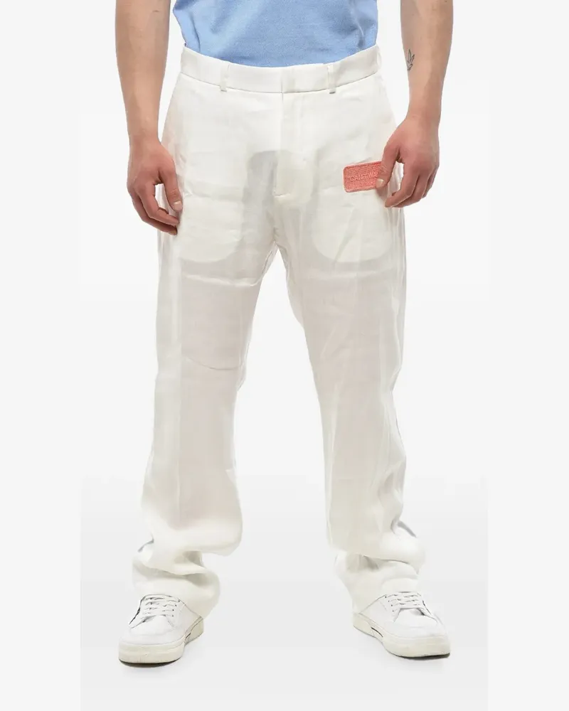 OFF-WHITE logo-patch linen-blend trousers - Weiß Weiß
