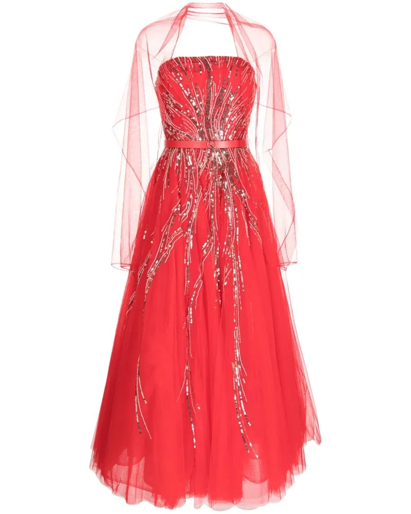 Saiid Kobeisy Schulterfreies Kleid mit Perlen - Rot Rot