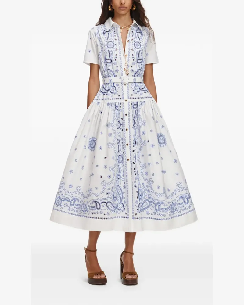 Self-Portrait paisley-print belted shirt dress - Weiß Weiß