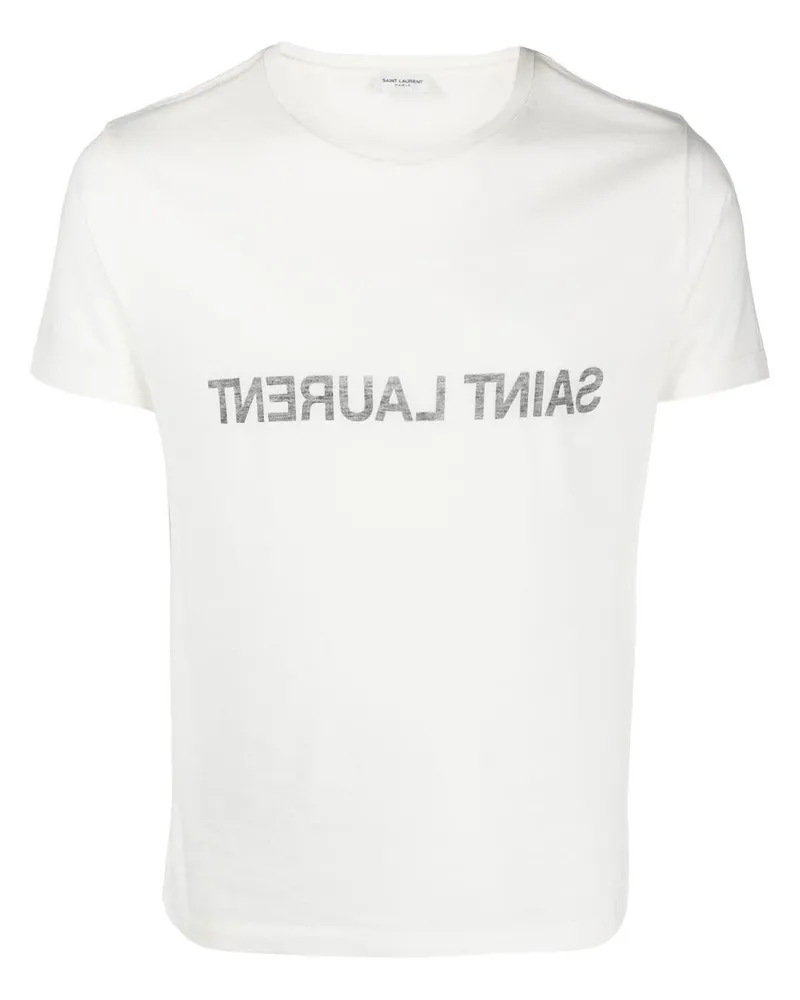 Saint Laurent T-Shirt mit gespiegeltem Logo - Nude Nude