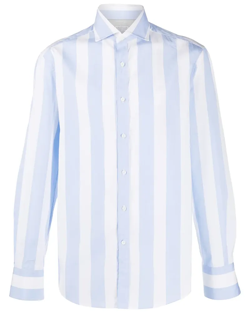 Brunello Cucinelli Gestreiftes Button-down-Hemd - Blau Blau