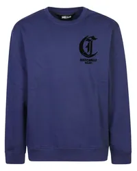 Just Cavalli Sweatshirt mit geflocktem Logo Blau