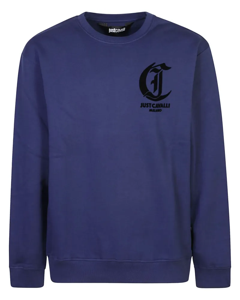 Just Cavalli Sweatshirt mit geflocktem Logo Blau