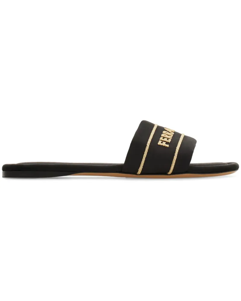 Ferragamo Pantoletten mit Logo - Schwarz Schwarz
