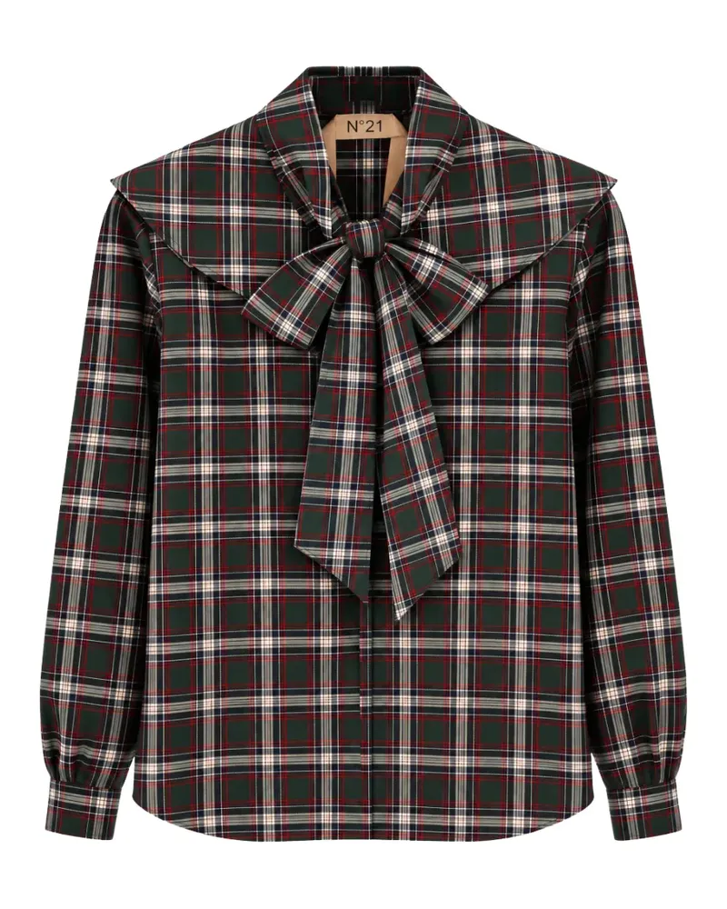 N° 21 check-pattern pussy-bow shirt - Grün Grün