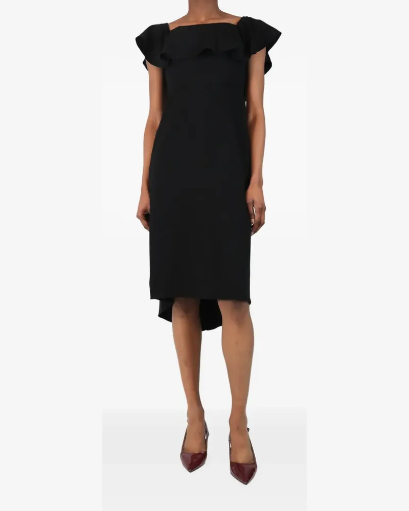 Halston frilled midi dress - Schwarz Schwarz