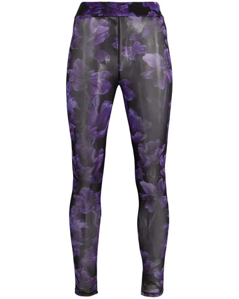 Philipp Plein Leggings mit Blumen-Print - Schwarz Schwarz