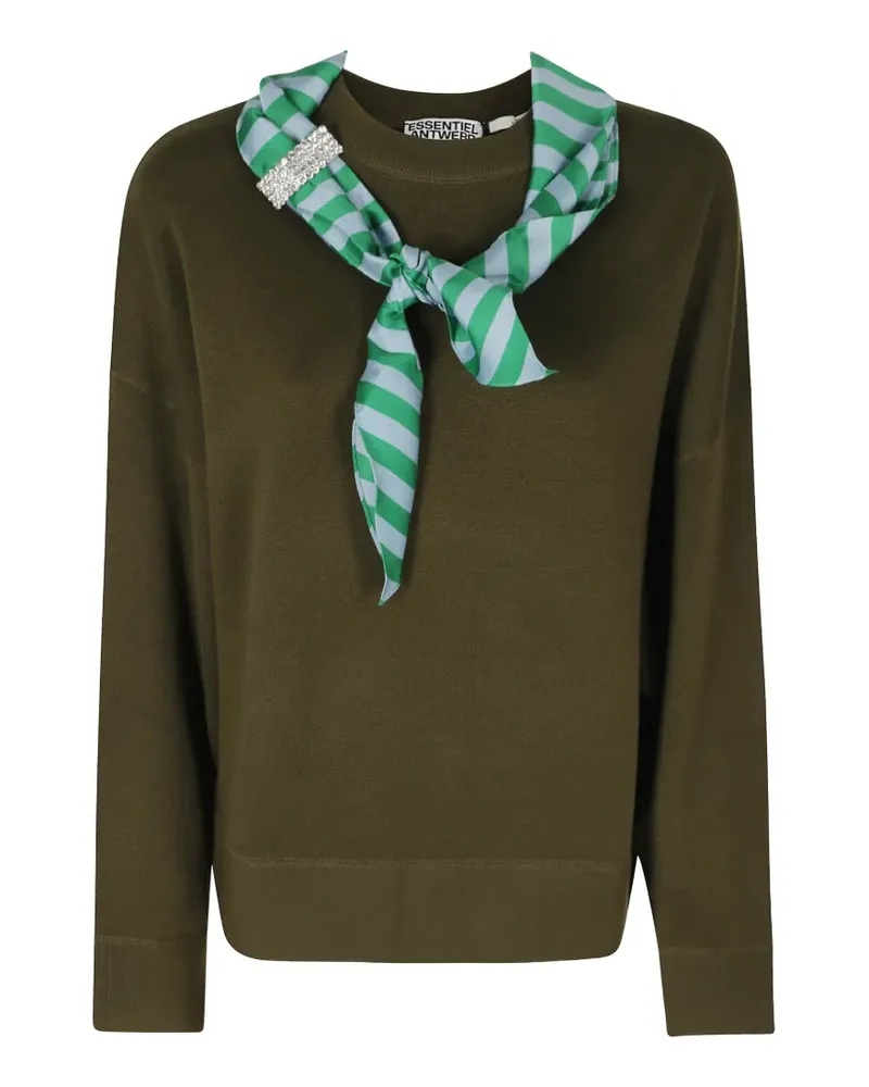 Essentiel Kristallverzierter Pullover mit Schaldetail - Grün Grün