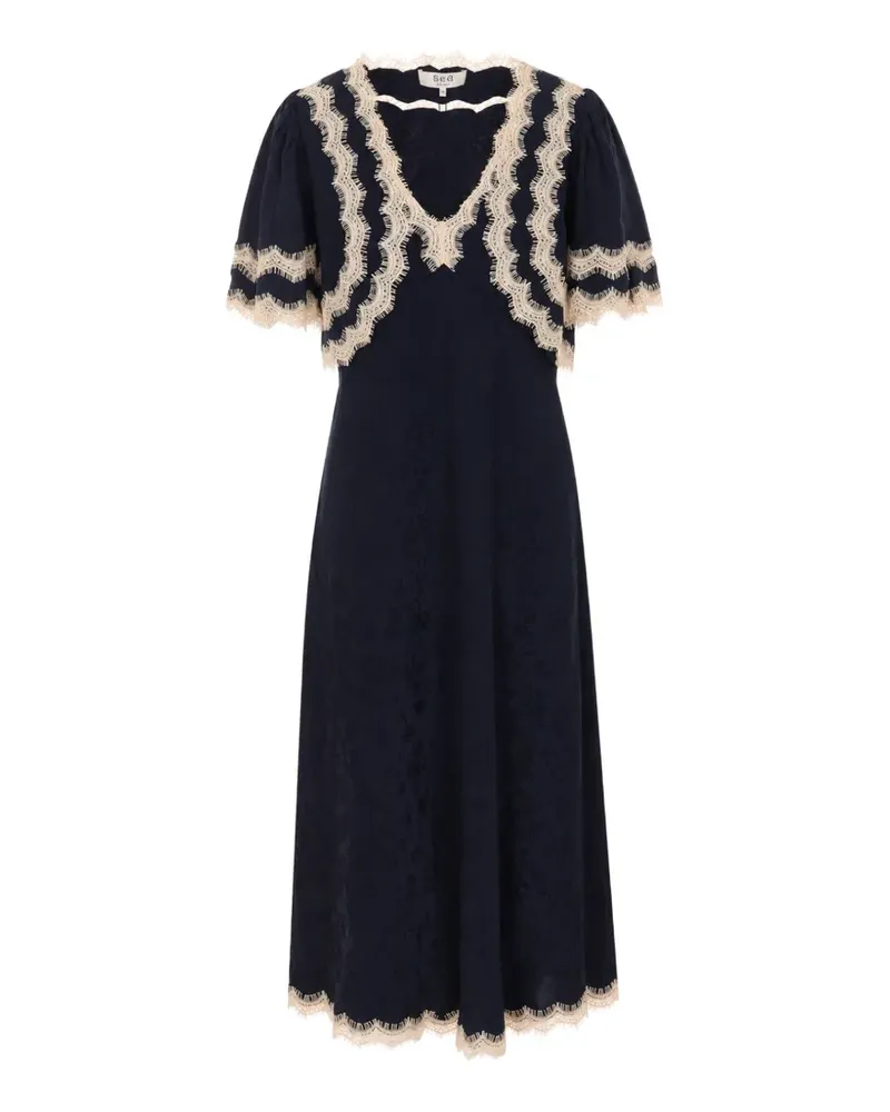 Sea Shay Midikleid aus floralem Jacquard mit Spitzenbesatz - Blau Blau