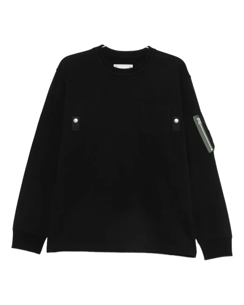 Sacai Langärmeliger Pullover mit Reißverschlusstasche - Schwarz Schwarz