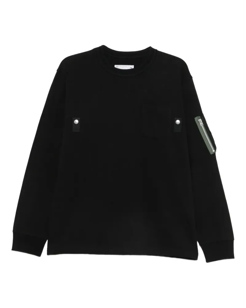 Sacai Langärmeliger Pullover mit Reißverschlusstasche - Schwarz Schwarz