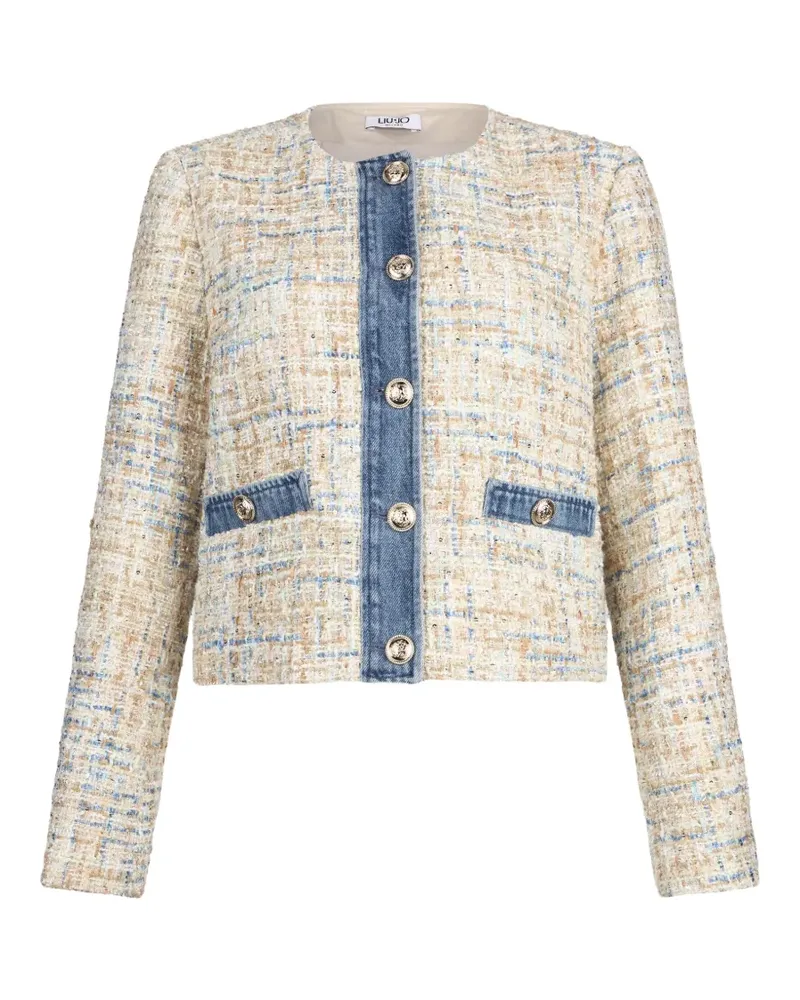 Liu Jo bouclé denim-trim jacket - Nude Nude
