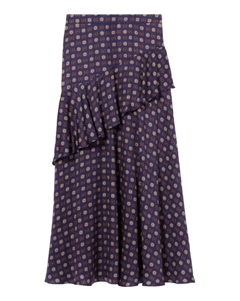 Claudie Pierlot ruffled geometric-print midi skirt - Blau Blau