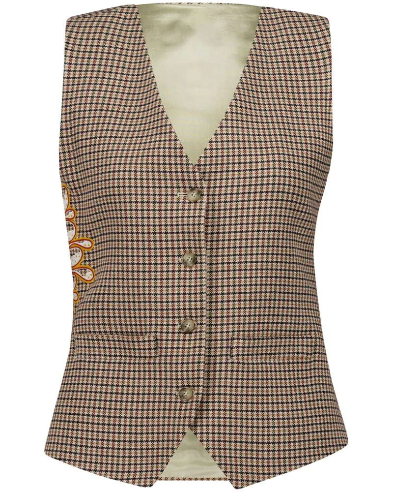 PAULA Bestickte Weste mit Hahnentrittmuster - Braun Braun