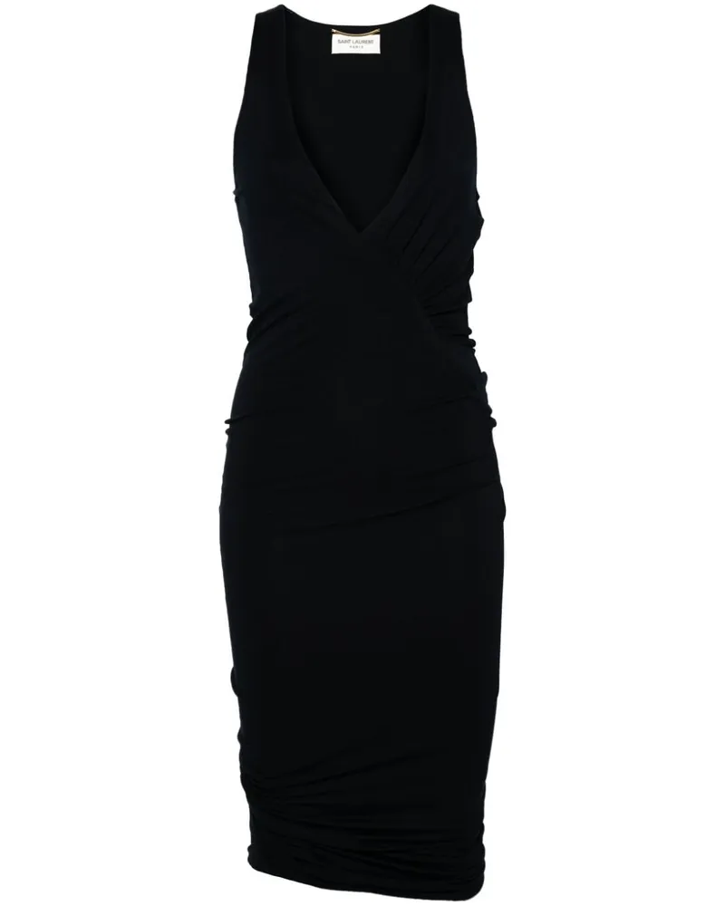 Saint Laurent Gerafftes Minikleid mit V-Ausschnitt - Blau Blau