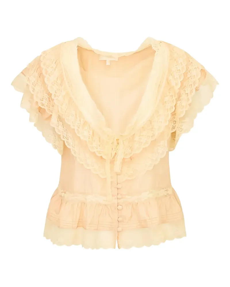LoveShackFancy Persine Bluse mit Spitzenbesatz - Orange Orange