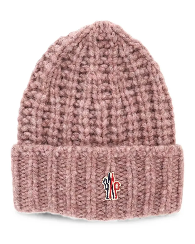 Moncler logo-patch beanie hat - Rosa Rosa