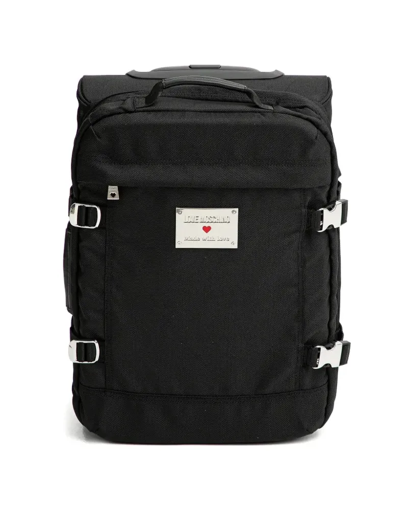 Moschino Reisetasche mit Logo-Schild - Schwarz Schwarz