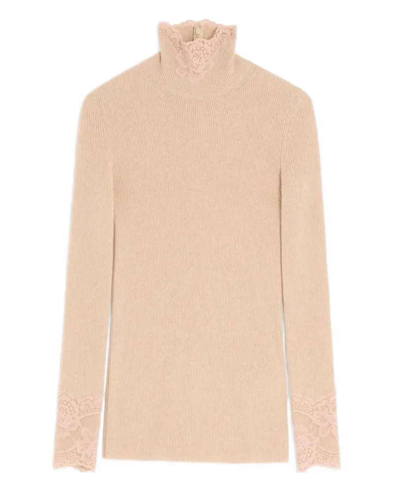 Valentino Garavani lace-trimmed high-neck sweater - Nude Nude