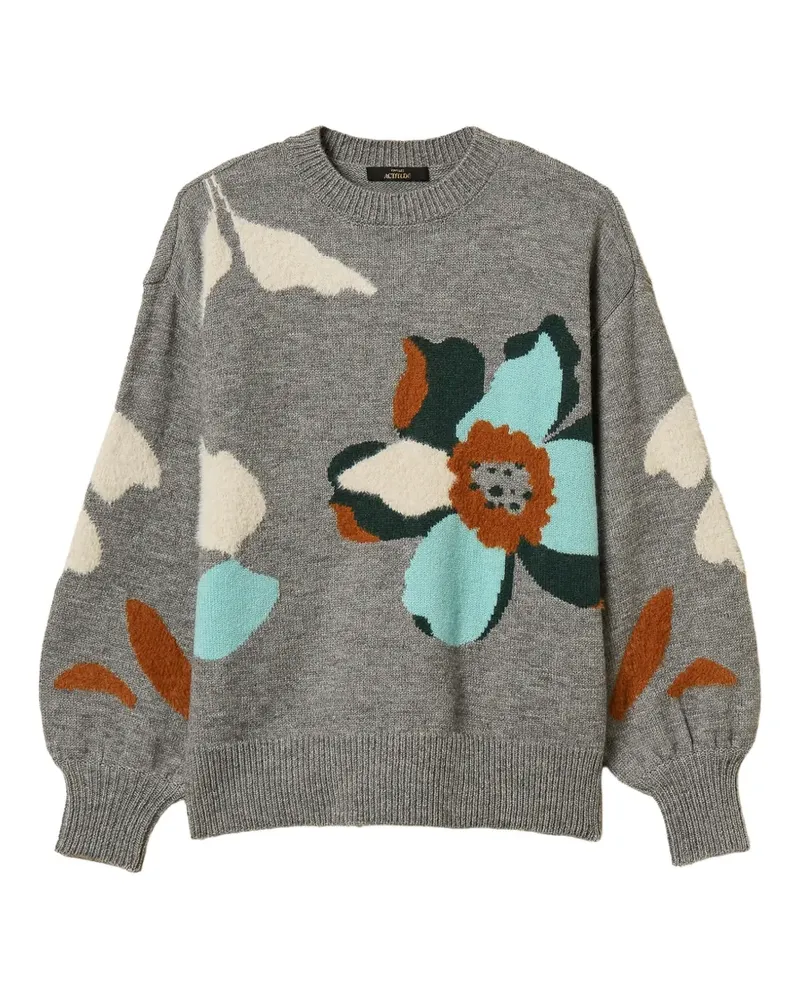 Twin-Set Pullover mit eingelegter Blume - Grau Grau
