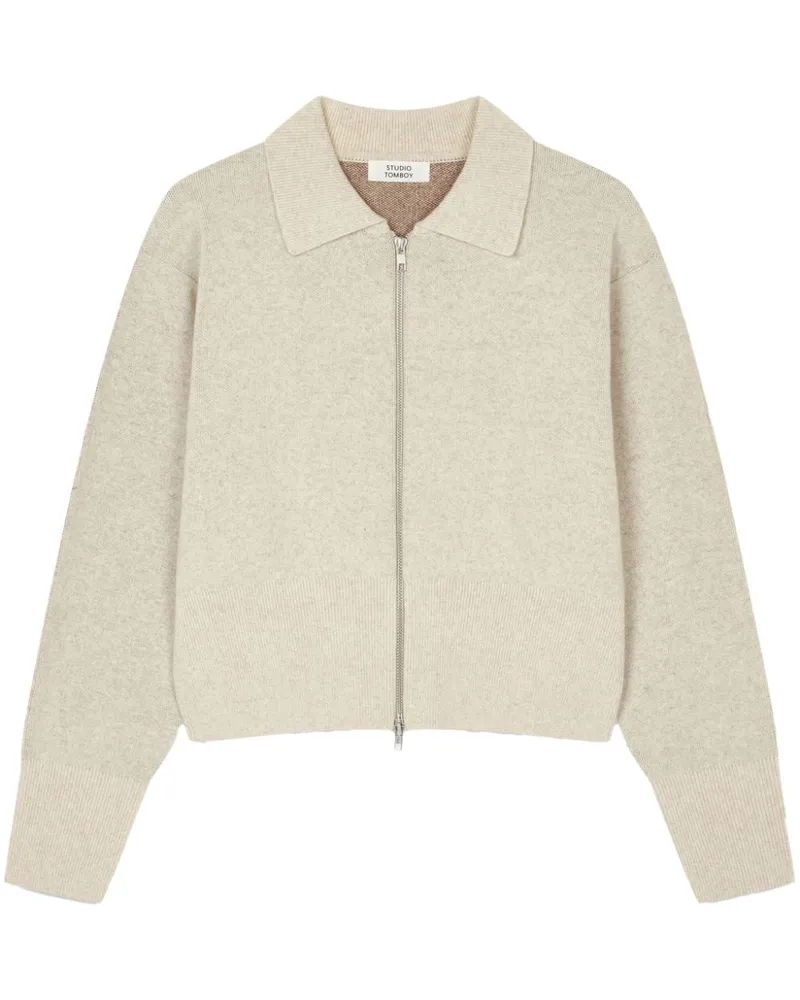 STUDIO TOMBOY Reißverschluss-Cardigan mit klassischem Kragen - Nude Nude